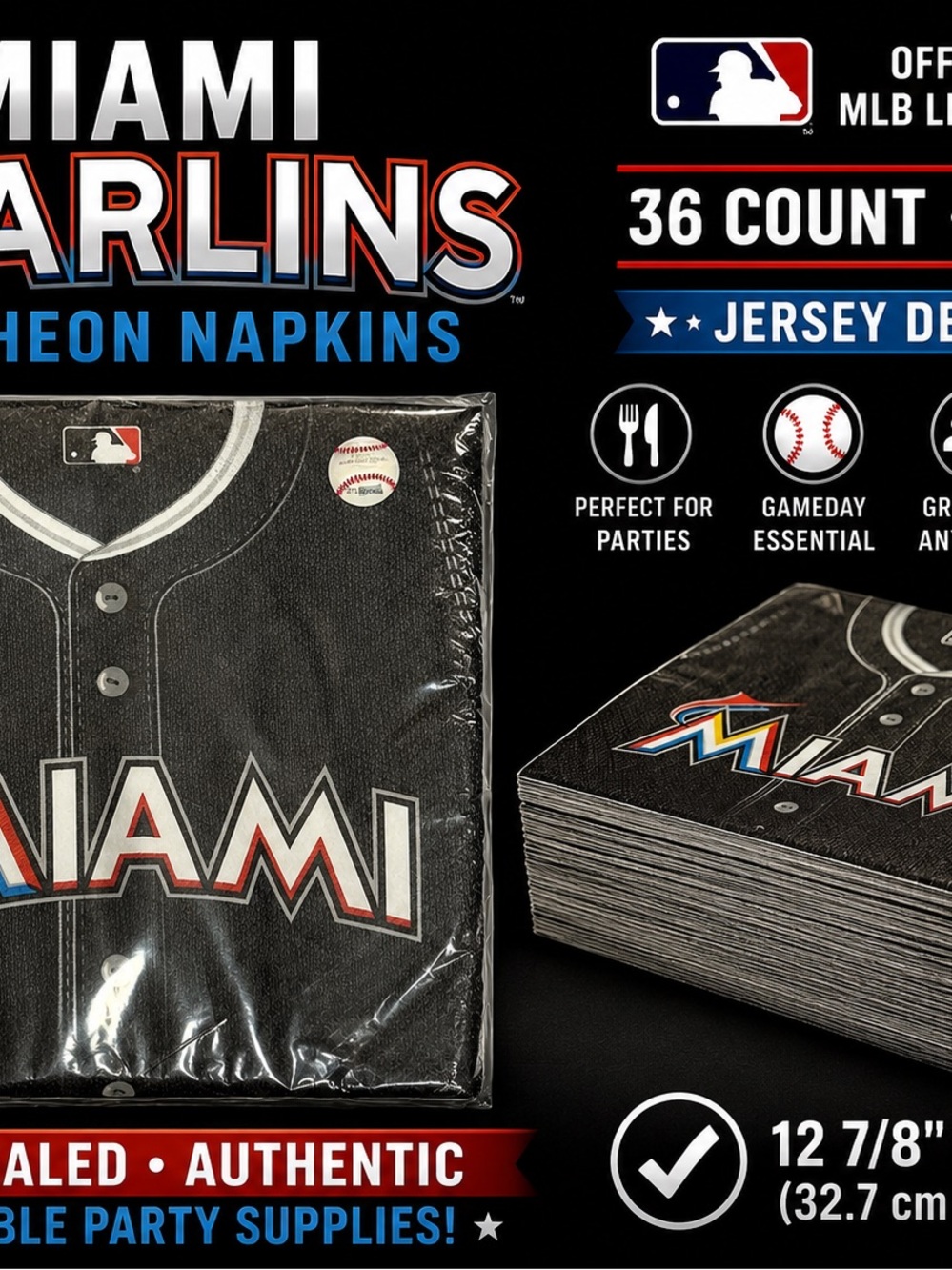 MLB Miami Marlins Black Jersey Design Napkins